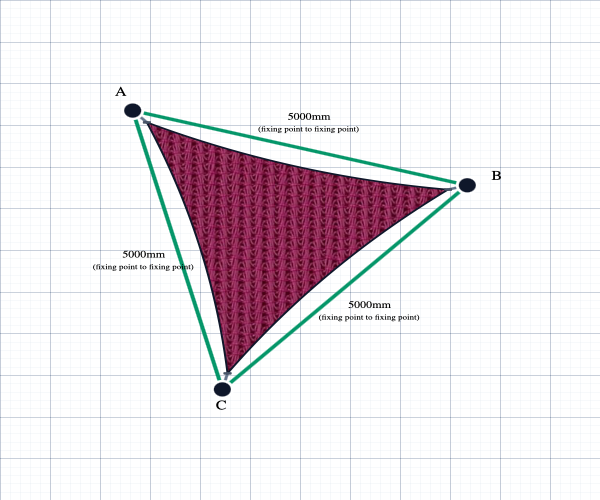 Custom Monotec 370 Shade Sail - Bubblegum Pink - 3 Corner - Technical Drawing