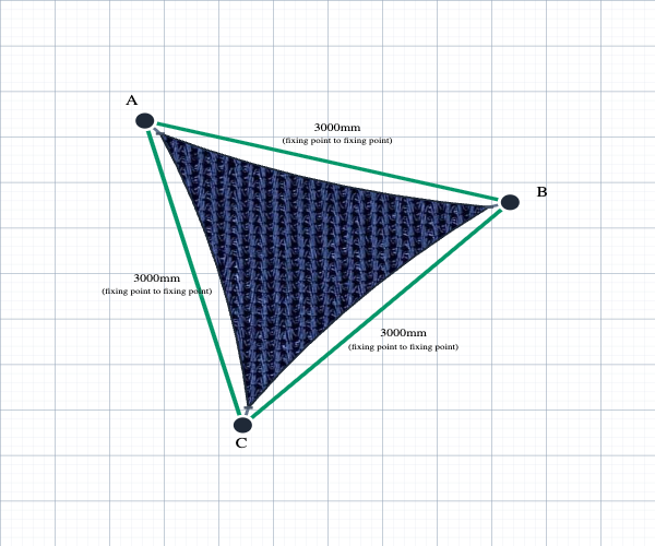 Custom Monotec 370 Shade Sail - Sheba Navy - 3 Corner - Technical Drawing