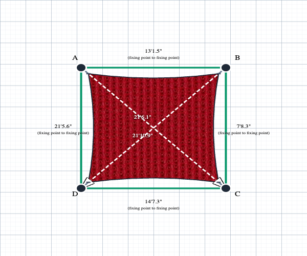 Custom Monotec 370 Shade Sail - Candy Red - 4 Corner - Technical Drawing