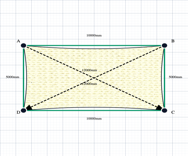 Custom Shadetec 320 Shade Sail - Coastal Cream - 4 Corner - Technical Drawing