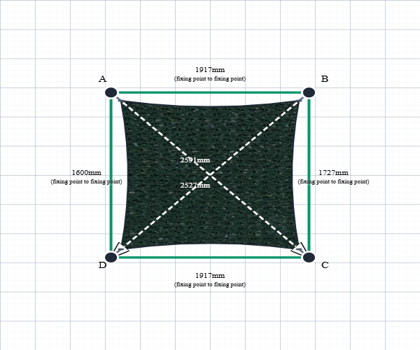 Custom Shadetec 320 Shade Sail - Forest Green - 4 Corner - Technical Drawing